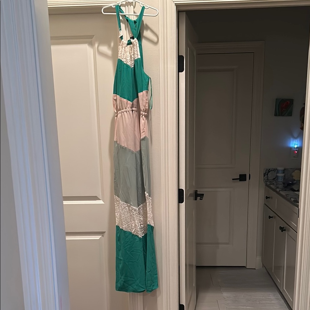 C. Luce Teal and Pink Maxi Dress